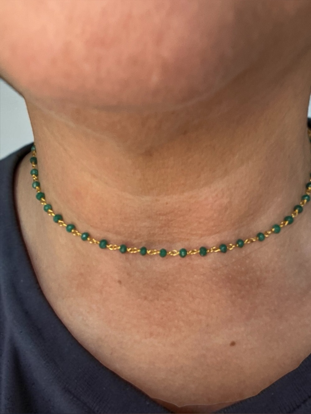 Emerald Vermeil 925 Silver Beaded Choker Necklace Adjustable